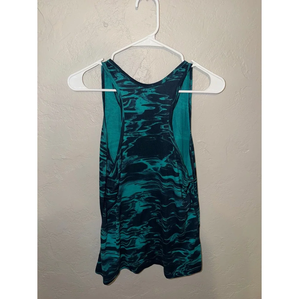 Nike Dri-FIT Womens Teal Navy Marble Print Racerback Athletic Tank Top Large